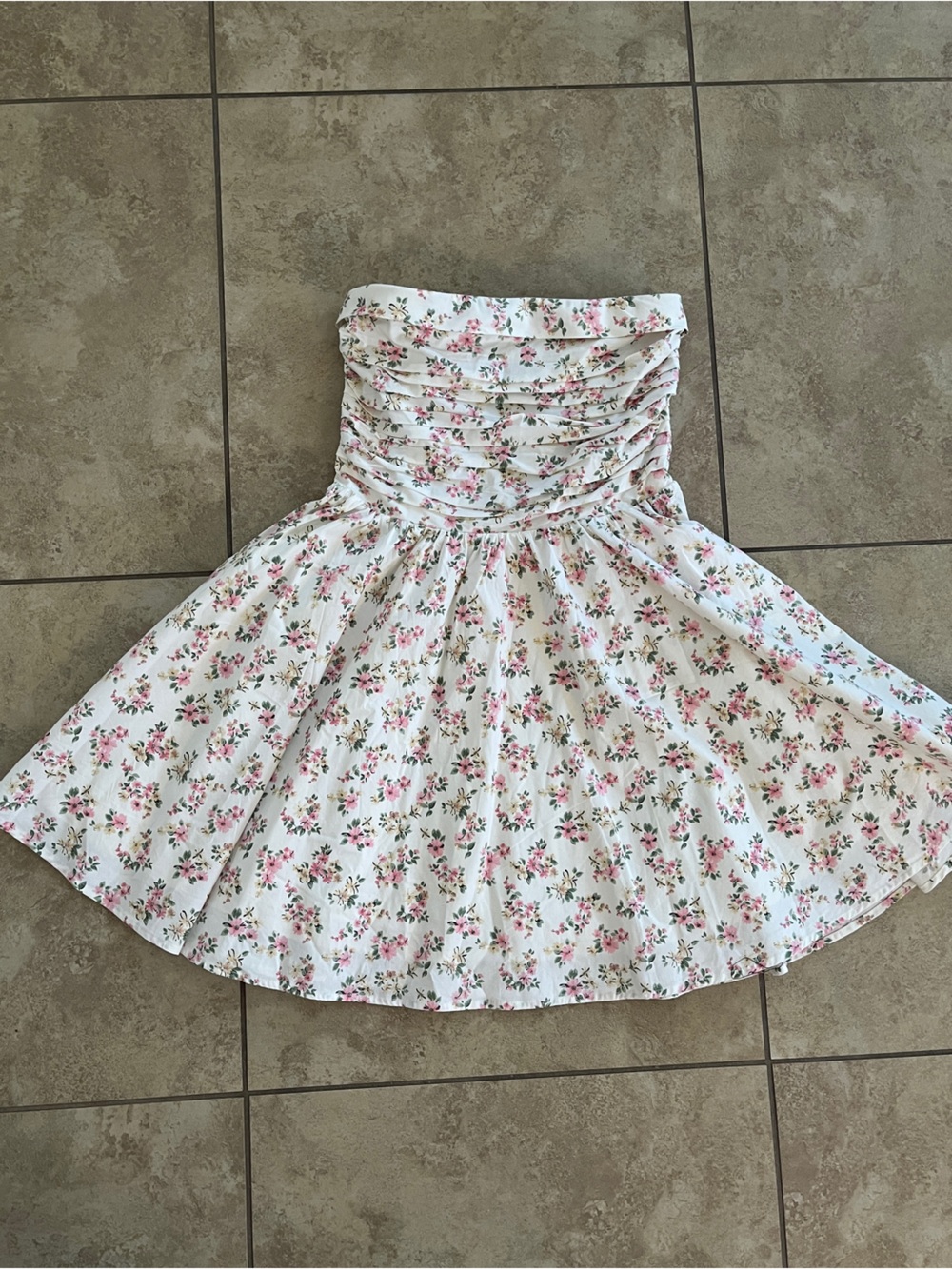 WAYF floral white strapless dress wedding guest cocktail summer